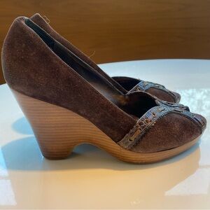 Vintage Cole Haan Brown Suede Wedge Heel Women Shoes